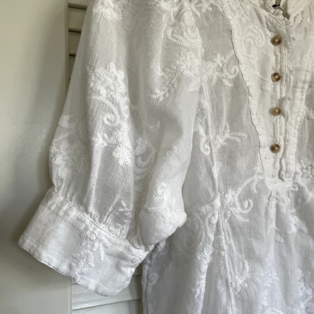 Anthropologie Akemi + Kin White Cotton Embroidered Puff Sleeve Blouse XS Boho - Picture 6 of 10